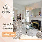 18.9'' Hand Woven Rattan Chandelier, 5-Light Rattan Pendant Light Farmhouse Chandeliers for Dining Room Light Fixture, Rustic Chandelier Wicker Hanging Pendant Lighting for Bedroom Living Room Foyer