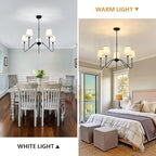 Chandelier with Linen Shade, Black Dining Room Light Fixtures Over Table, Classic Pendant Light Fixtures Ceiling Hanging Lighting for Living Room Bedroom, 5-Arm, 30" Dia