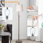 Modern Floor Lamp Adjustable Height Standing Lamp Tall Lamp with 3 Color Temperatures Floor Lamps for Living Room Bedroom Office Beige Shade Bulb Included-Brown