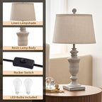 23" Farmhouse Table Lamps Set of 2, 3 Way Dimmable Lamps with 2 LED Bulbs and Rocker Switch, Vintage Nightstand Lamp for Bedroom Living Room Office End Table Entryway, Antique Grey