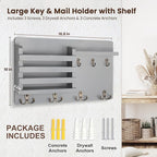Nekon Mail Holder for Wall Mail Organizer with Key Hooks Hallway Farmhouse Decor Letter Sorter with Floating Shelf (16.8Inch x 10Inch x 3.2Inch) (Gray)