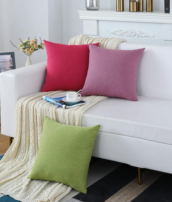 Jeneoo Decorative Burgundy Red Throw Pillow Covers Rustic Farmhouse Square Linen Burlap Soft Comfy Solid Cushion Couch Cases for Sofa Living Room (Set of 2, 16 x 16 Inches)