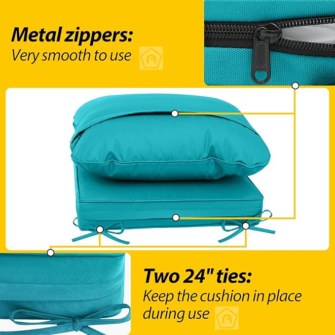 AAAAAcessories Outdoor Deep Seat Cushions, Waterproof, Fade-Resistant Patio Furniture Replacement Cushions, Set of 4, 24" x 24" x 5",Turquoise Blue