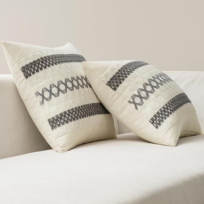 MIULEE Set of 2 Gray Boho Decorative Lumbar Pillow Covers 12x20 Inch Farmhouse Rustic Couch Throw Pillows Modern Cotton Cushion Covers Retro Cute Macrame Woven Home Decor for Bed Sofa Chair