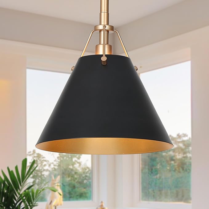 KSANA Modern Black Gold Pendant Light, 1-Light Farmhouse Pendant Lighting for Kitchen Island, Dining Room, Hallway, Foyer and Bedroom