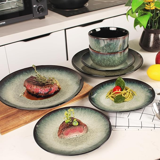 10.6 Inch Porcelain Plates Set, for Appetizer, Dinner Plates, Salad, Dessert, Snacks, Serving Plate Set of 4, Microwave and Dishwasher Safe, apply Home, Restaurant