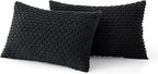 MIULEE Pack of 2 Decorative Lumbar Throw Pillow Covers 12x20 Inch Soft Boho Striped Textured Corduroy Pillow Covers Modern Farmhouse Home Decor for Couch Bed Sofa Living Room Black