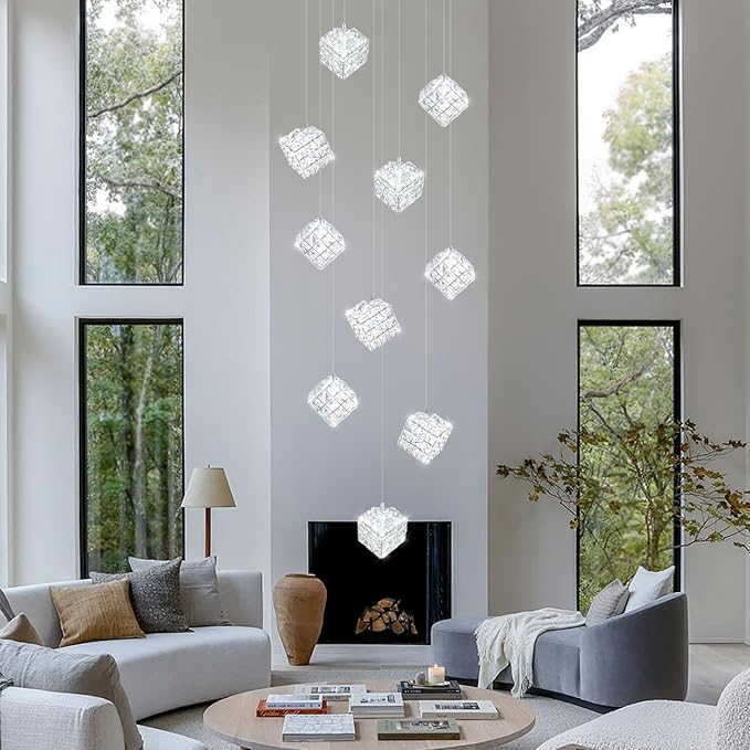 10-Lights Foyer Chandelier Modern Crystal Chandeliers Large Chandelier for High Ceilings,Crystal Pendant Light for Living Room Stairwell Dining Room Entryway