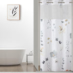 QiyI Stall Flower Shower Curtain with Snap in Liner, Grey Watercolor Floral Cloth Bath Curtains, No Hook Shower Curtains with Mesh Top Window, Fabric Waterproof Bathroom Curtain Set, 36 x 75 Inch