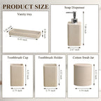 Bathroom Accessories Set, 6 Piece Bathroom Set with Toothbrush Holders, Soap Dispenser, Vanity Tray, Tumbler, Cotton Swab Jars, Bathroom Organizer，Bathroom Sink Sets, Stone Beige