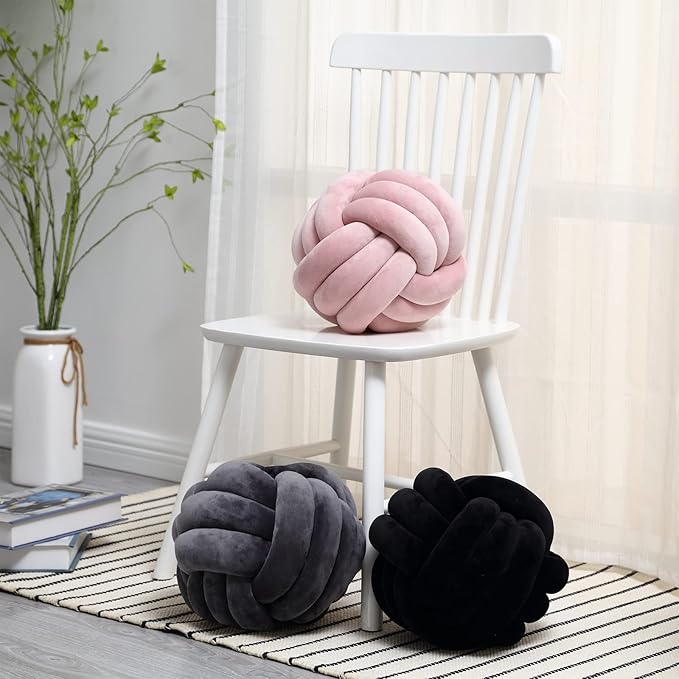 Petrella Knot Pillow Ball Round Throw Pillows Home Decor Cushion Decorative Aesthetic Throw Pillows，Black 13inch