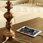27.5" Farmhouse Table Lamps Set of 2 Bedside Nightstand Lamp with USB C+A Ports & AC Outlet, 3 Way Dimmable Touch Lamps for Bedroom Living Room Office Rustic Lamp (Rotary Switch-Copper)