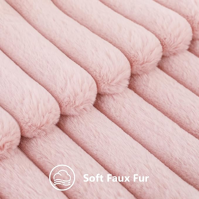 decorUhome Faux Fur Throw Pillow Covers 12x20 Set of 2, Decorative Soft Plush Striped Lumbar Neutral Couch Euro Pillow Covers with Velvet Back for Sofa, Bed, Living Room Home Decor, Pink