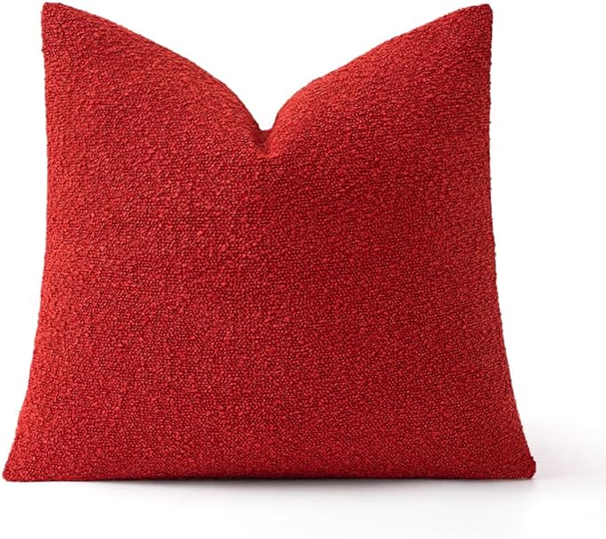 MIULEE Textured Boucle Throw Pillow Cover Christmas Red Accent Solid Lumbar Pillow Case Decorative Soft Pack of 1 Couch Cushion Chair Sofa Bedroom Livingroom Home Decor,18x18 Inch