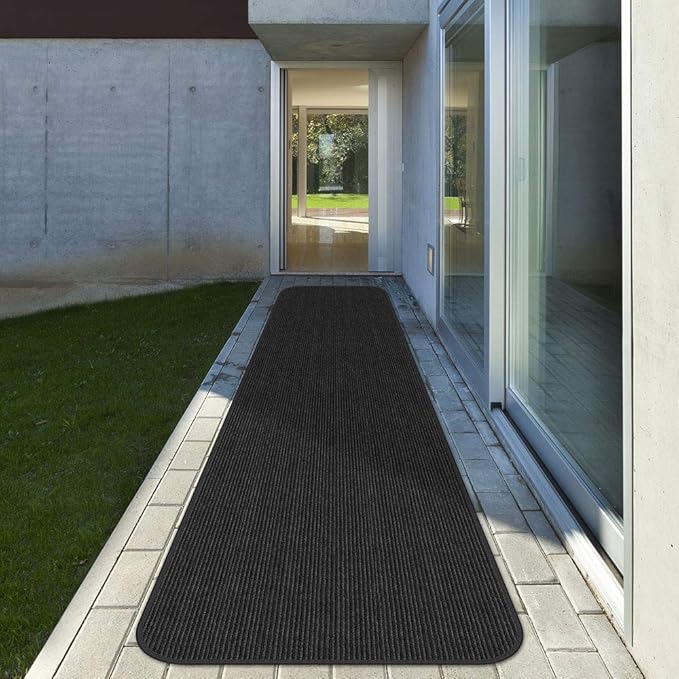House, Home and More Indoor Outdoor Double-Ribbed Carpet Runner with Skid-Resistant Rubber Backing - Smokey Black - 3 Feet x 40 Feet