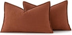 MIULEE Fall Decorative Linen Lumbar Pillow Covers 12x20 Inch Rust Boho Farmhouse Neutral Couch Throw Pillows for Bed Pack of 2 Accent Modern Pillowcase Summer Sofa Livingroom Home Decor