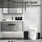 Black Bathroom Accessories 8 Piece Black and Gold Bathroom Set, Bathroom Accessories with Stainless Steel Bathroom Trash Can,Toilet Brush,Toothbrush Set,Soap Dispenser