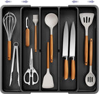 Kitsure Expandable Silverware Organizer – Large Utensil Drawer Kitchen Organization with 5 Compartments, Easy-Clean, Home & Apartment Essentials, Black, 13.6" x 1.4"x 11.0"~19.9"