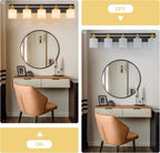 5 Light Modern Bathroom Light Fixtures Over Mirror, Black Gold Vanity Lights for Bathroom Wall Sconces with Milky White Glass Shades, E26 Socket (Bulbs Not Included)
