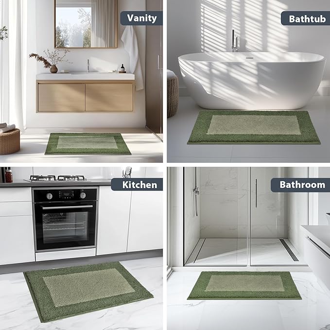 Bathroom Rugs 24" x 60", Non-Slip Extra Soft Absorbent Bath Rugs, Machine Washable Quick Dry Bath Mats for Bathroom Floor, Shower, Bathtub and Sink, Sage Green & Budding Green