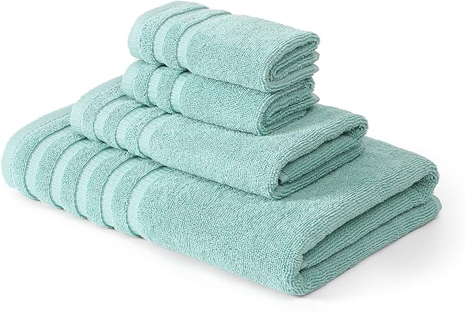 Modern Threads Organic Vines 6-Piece 100% Cotton Towel Set – Yarn Dyed Jacquard & Solid – Includes 2 Bath Towels, 2 Hand Towels, 2 Washcloths – Absorbent, Quick Dry, Soft & Durable – Aqua (Pack of 8)