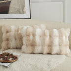 MANDIOO Pack of 2 Thick Plush Wool Decorative Throw Pillow Covers Super Soft Wave Bubble Fur Velvet Cushion Covers Pillow Shams for Couch Bed Living Room 12x20 Inch White Beige