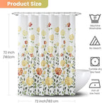 Fabric Floral Shower Curtain, Yellow Orange Green Flower Shower Curtains for Bathroom, Waterproof Bathroom Curtains, 72" W x 72" H