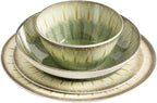 MissYip Melamine Dinnerware Set, 16 Piece for 4, Unbreakable Kitchen Plastic Plates and Bowls set, Indoor and Outdoor Use Tableware, BPA Free, Dishwasher Safe, Not Microwave, Not Oven(Green)