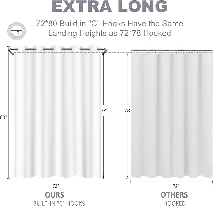 No Hook Shower Curtain, White Modern Chevron Striped Luxury Hotel Style, Washable Waterproof Fabric for Bathroom, 15 Seconds Quick Install, 72W x 80L Inches