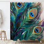 Peafowl Feathers Peacock Teal Shower Curtain Waterproof Picture Plume Pattern Theme Kids Shower Curtain Set with 12 Hooks 72x72 inch Polyester Machine Washable, Turquoise