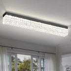 L48 Rectangular Chandelier Flush Mount Rectangle Chandelier Modern K9 Crystal Chandeliers Light Fixture for Dining Room Bedroom Bar Black Crystal Ceiling Lights