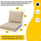 AAAAAcessories Outdoor Deep Seat Cushions, Waterproof, Fade-Resistant Patio Furniture Replacement Cushions, 24" x 24" x 5", Khaki Beige