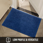 Sturdy Front Door Mat, Absorbent Muddy Dirt Resist Welcome Door Mats Outdoor Indoor, Stain and Fade Resistant, Non-Slip Rubber Backing Low Profile Doormat for Entryway, 36×24, Blue