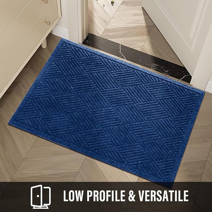 Sturdy Front Door Mat, Absorbent Muddy Dirt Resist Welcome Door Mats Outdoor Indoor, Stain and Fade Resistant, Non-Slip Rubber Backing Low Profile Doormat for Entryway, 36×24, Blue
