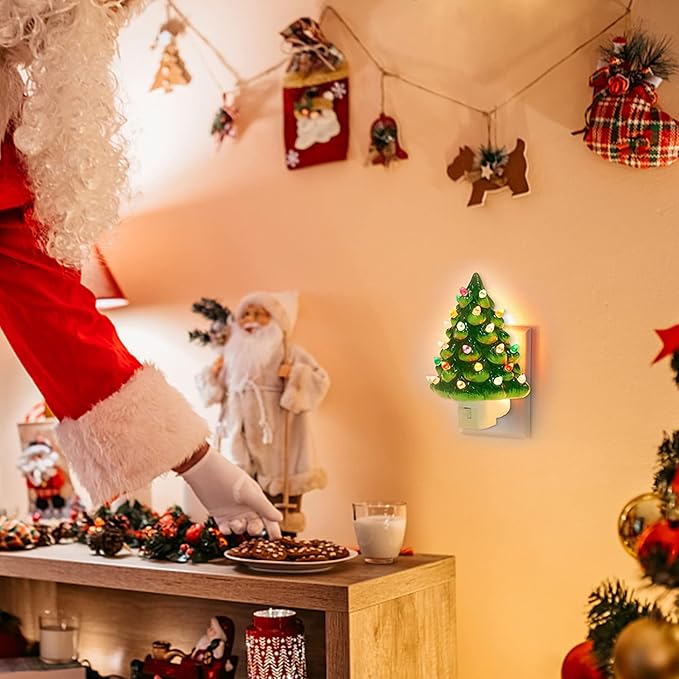 Hausse Christmas Ceramic Tree Night Light, Decorative Retro Christmas Tree Nightlight with Lamp, Multicolor Bulbs and 360 Degree Swivel Plug with ON/Off Switch for Kitchen Bathroom Bedroom Decor