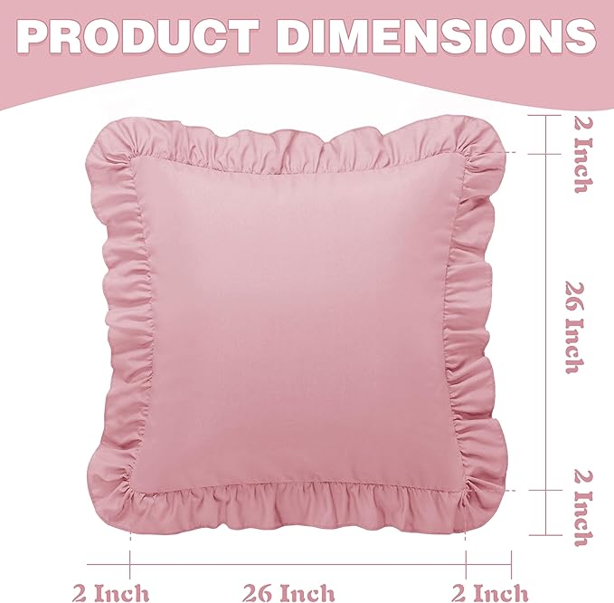KKJIAF Ruffle Pillow Cases 26x26 Inches, Light Pink Square Ruffled Pillow Covers Set of 2, Microfiber Wrinkle Resistant Pillow Shams with Envelope Closure for Sofa Bed Living Room