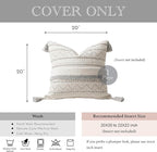 BlissBlush Gray Decorative Throw Pillow Cover 20x20 Square Boho Neutral White Accent Pillowcase Tassels Farmhouse Cushion for Couch Sofa Bedroom Living Room Home Décor (Cover ONLY, Pack of 1)