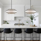 19.7" Black Drum Chandelier with White Linen Lampshade 4-Light Modern Farmhouse Chandelier Light Fixture for Dining Room, Kitchen Island, Foyer Entryway Bedroom