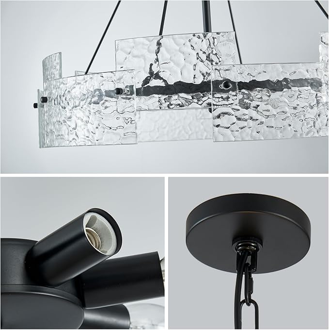XINGQI Black Chandeliers for Dining Room Modern 8-Light Glass Farmhouse Pendant Lighting Fixtures Round Chandelier for Kitchen Island Living Room Entryway
