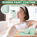 Green Bathroom Accessories Set - 4 Pcs Bathroom Accessory Set with Toothbrush Holder,Lotion Soap Dispenser,Qtip Holder Dispensr & Vanity Tray,Bathroom Countertop Vanity Oganizer - Green