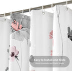 QiyI Small Stall Shower Curtain 36 x 72, Narrow Half Watercolor Floral Bath Curtain, 3D Embossed Grey Pink Flower Cloth Bathroom Curtain, Waterproof Fabric White Shower Curtain Set with Hooks
