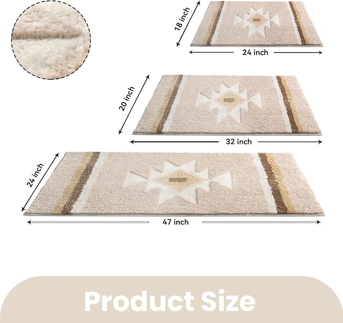 Bathroom Rugs Beige Boho Bath Mat Non Slip, Soft Absorbent Washable Bath Rug Floor Mat for Bathroom Shower Tub Modern Decor 20x32