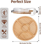 WILLKOMMEN Charcuterie Board with Lid- 5 Compartment Round Serving Tray with Handle & Locking Lid, Portable Bamboo Serving Platter, Serving Dishes for Party Picnic Cheese Snack