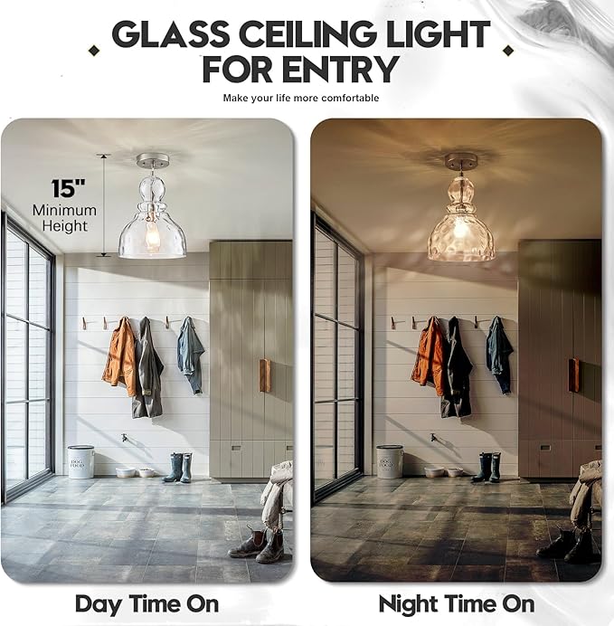 Brushed Nickel Pendant Light for Kitchen Island Hammered Glass Pendant Island Light 10inch Modern Glass Pendant Lights for Kitchen Sink Dining Room Hallway Entrance