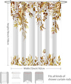 Eucalyptus Shower Curtain, Brown Watercolor Leaves with Floral Botanical Bathroom Decor, Waterproof Fabric Bath Curtain Set with Hooks, 72x78 Inches