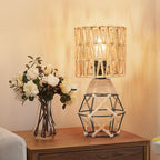 Hamilyeah Boho Table Lamps Set of 2, Industrial Bedside Lamps with Woven Shade, Farmhouse Lamps for Night Stands with On/Off Switch, Modern Simple Desk Lamps for Bedroom, Living Room, Office
