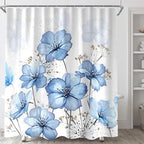 Sanzugh Boho Blue Flower Shower Curtain, Light Blue Watercolor Floral White Art Fabric Shower Curtains Set for Bathroom Decorative with Hooks 72 X 72 inch Beautiful Bath Decor