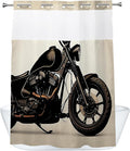 Cool Man Theme Motorcycle Shower Curtain with Snap in Fabric Liner Set, Detachable Liner, See Through Mesh Top Window, Waterproof Washable 72" W x 74" H Black and White