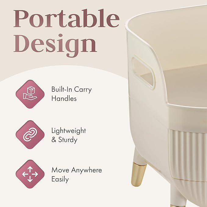 Large Makeup Cosmetic Countertop - Cosmetic Organizer - Vanity, Bathroom Storage for Skin Care Organizer - Space-Saving Design with Drawers - Open-Top, Gold Accents, Portable Side Handles (White)