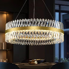 Modern Crystal Chandeliers for Living Room, 40 Inch Large Gold Crystal Chandeliers for Dining Room, Luxury LED Round Foyer Chandelier for High Ceiling Entryway Brass Chandelier Pendant Ceiling Light